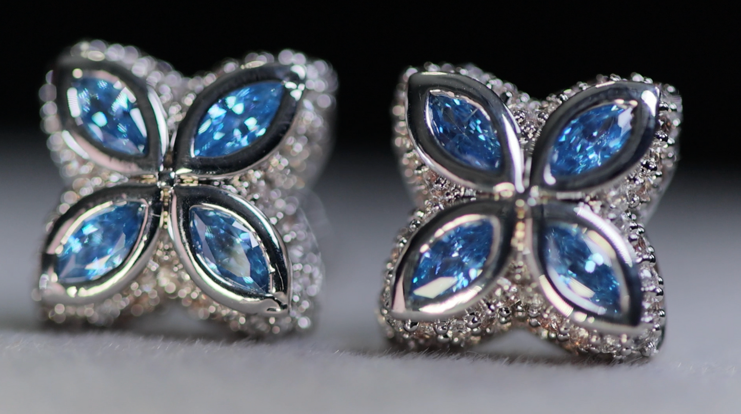 Blue Diamond Clover Ear Studs