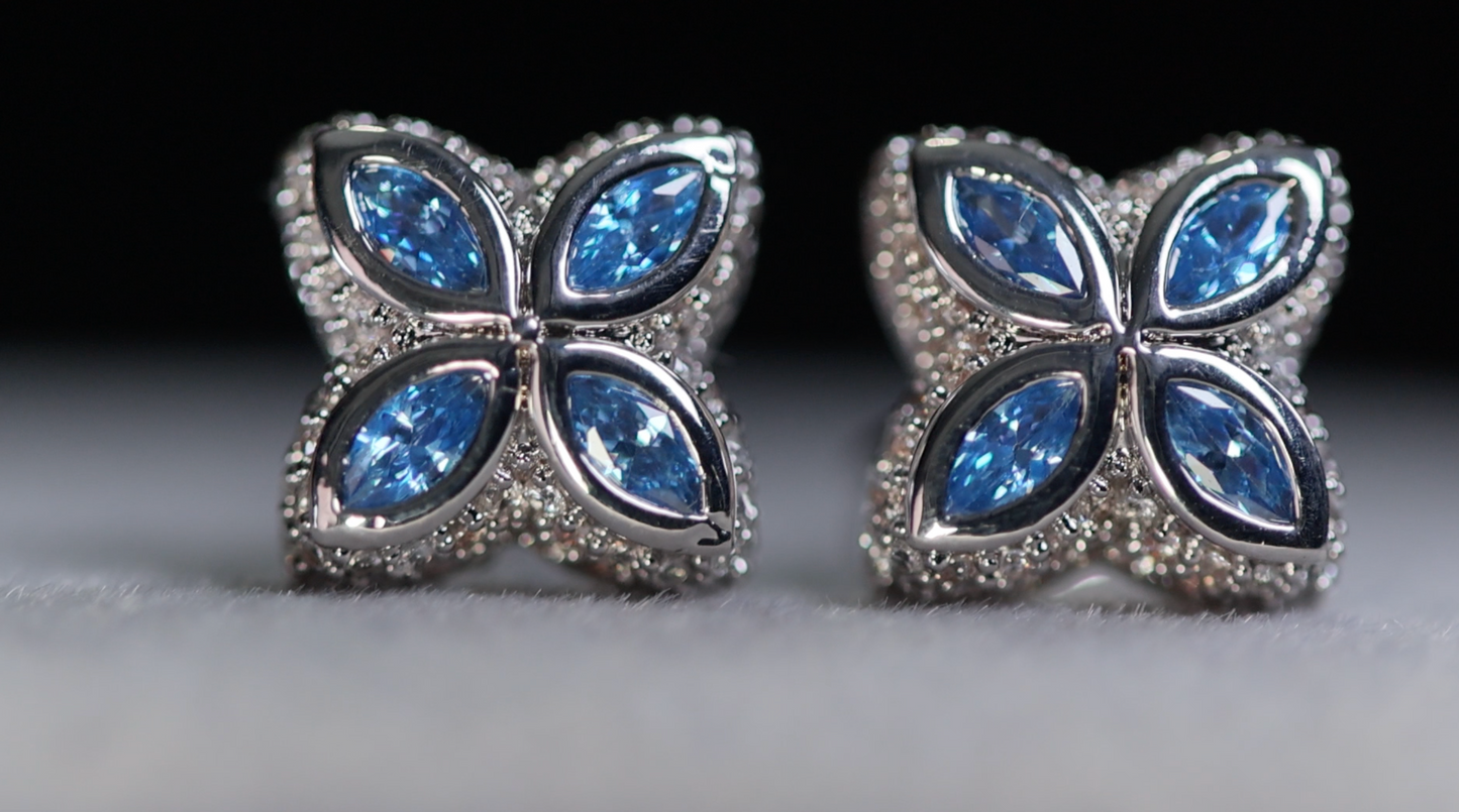 Blue Diamond Clover Ear Studs