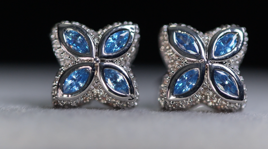 Blue Diamond Clover Ear Studs