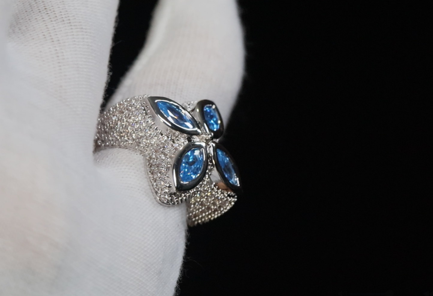 Men's Silver Ring with Blue Diamonds