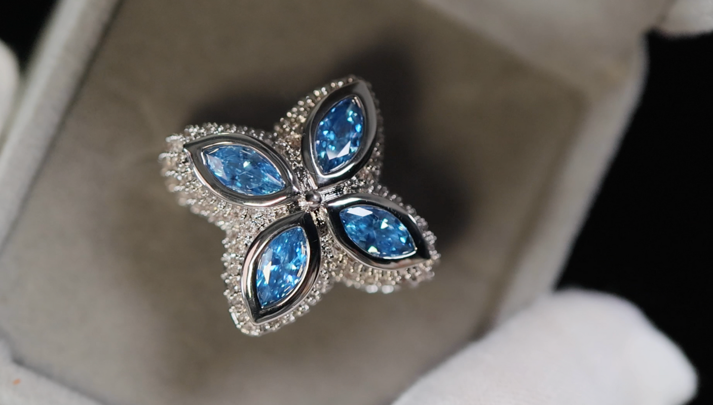 Men's Blue Diamond Iced Out Ring