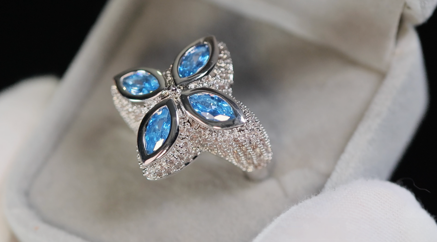 Men's Silver Ring with Blue Diamonds