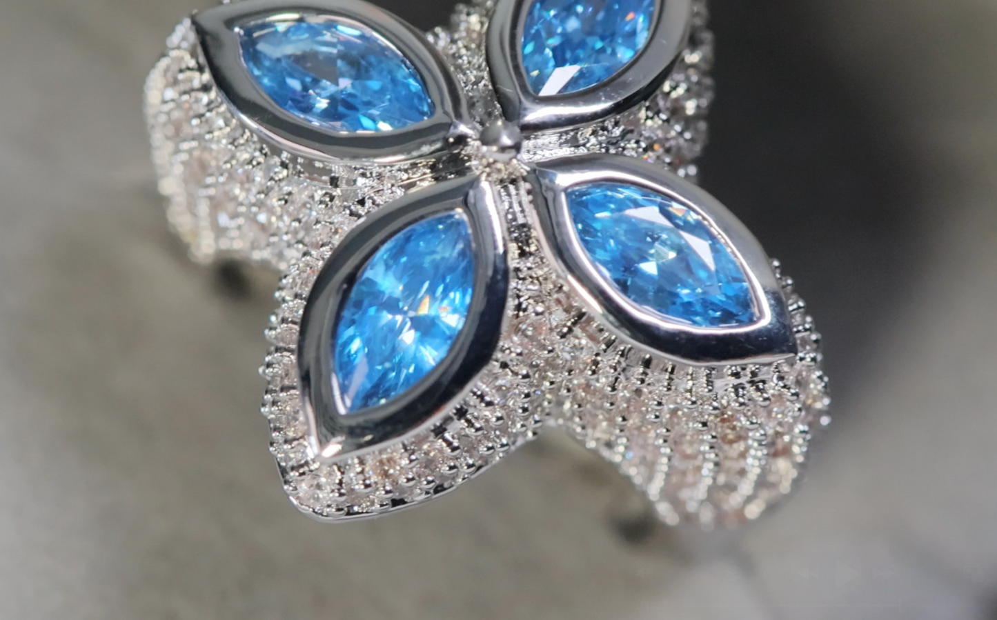 Men's Silver Ring with Blue Diamonds