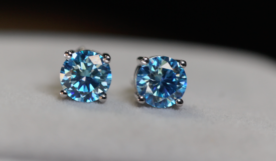 Blue Moissanite Diamond Ear Studs