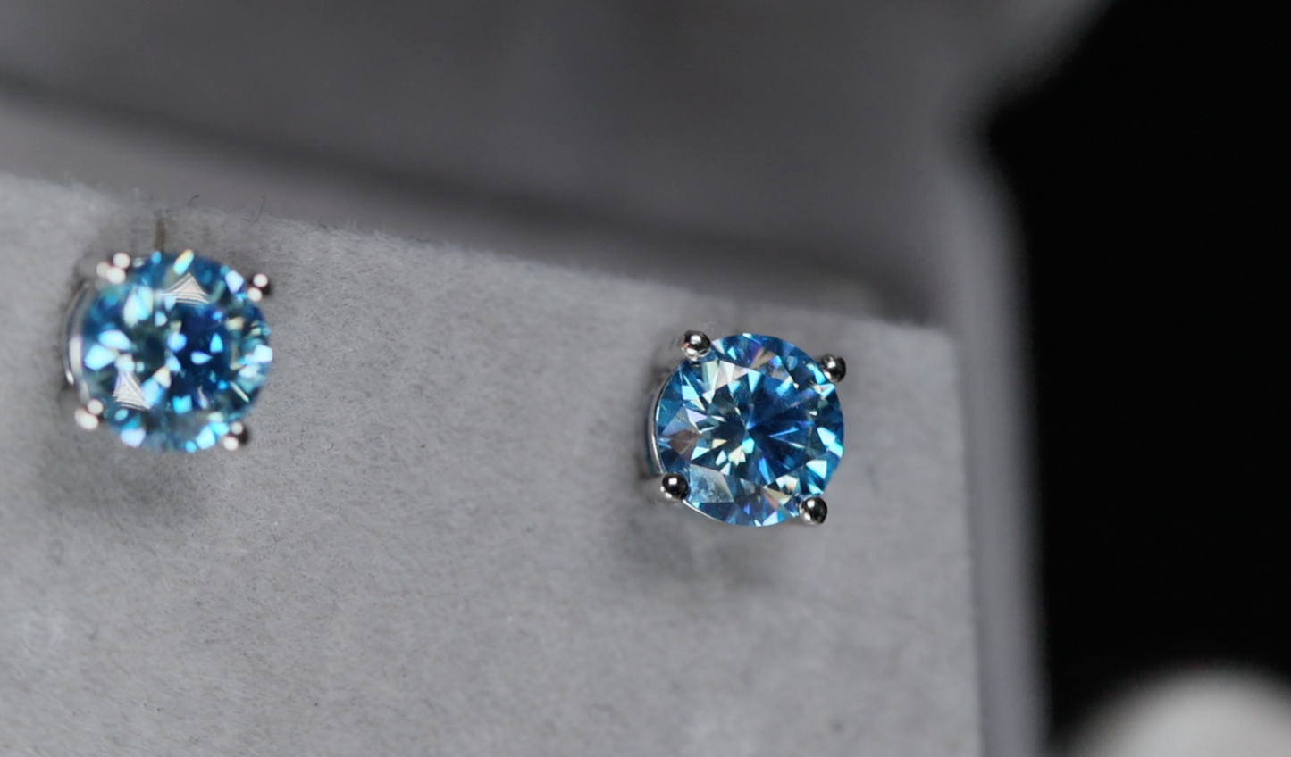 Blue Moissanite Diamond Ear Studs