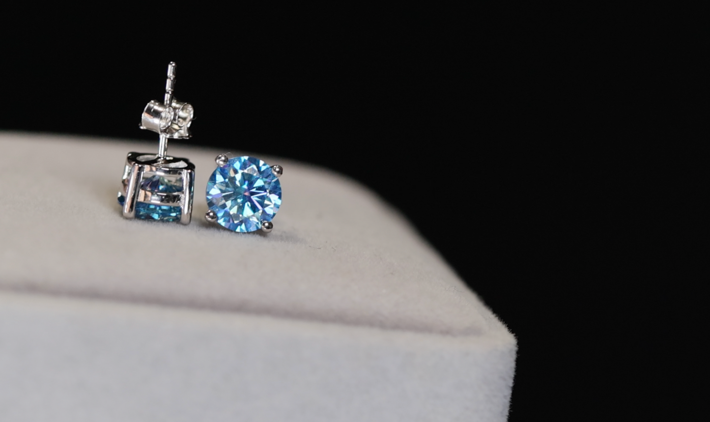 Blue Moissanite Diamond Ear Studs