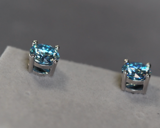 Blue Moissanite Diamond Ear Studs