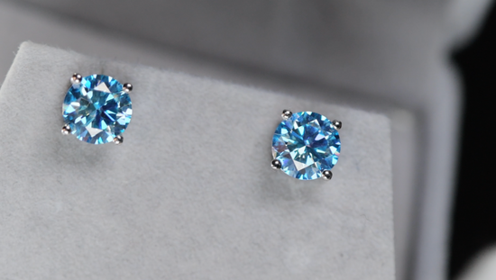 Blue Moissanite Diamond Ear Studs