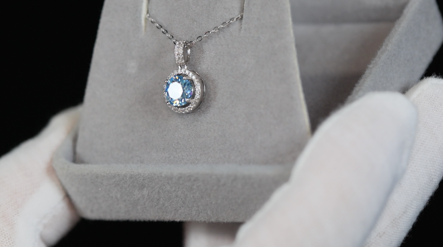 Blue Moissanite Pendant | Blue Diamond Pendant | Blue Moissanite Diamond Pendant