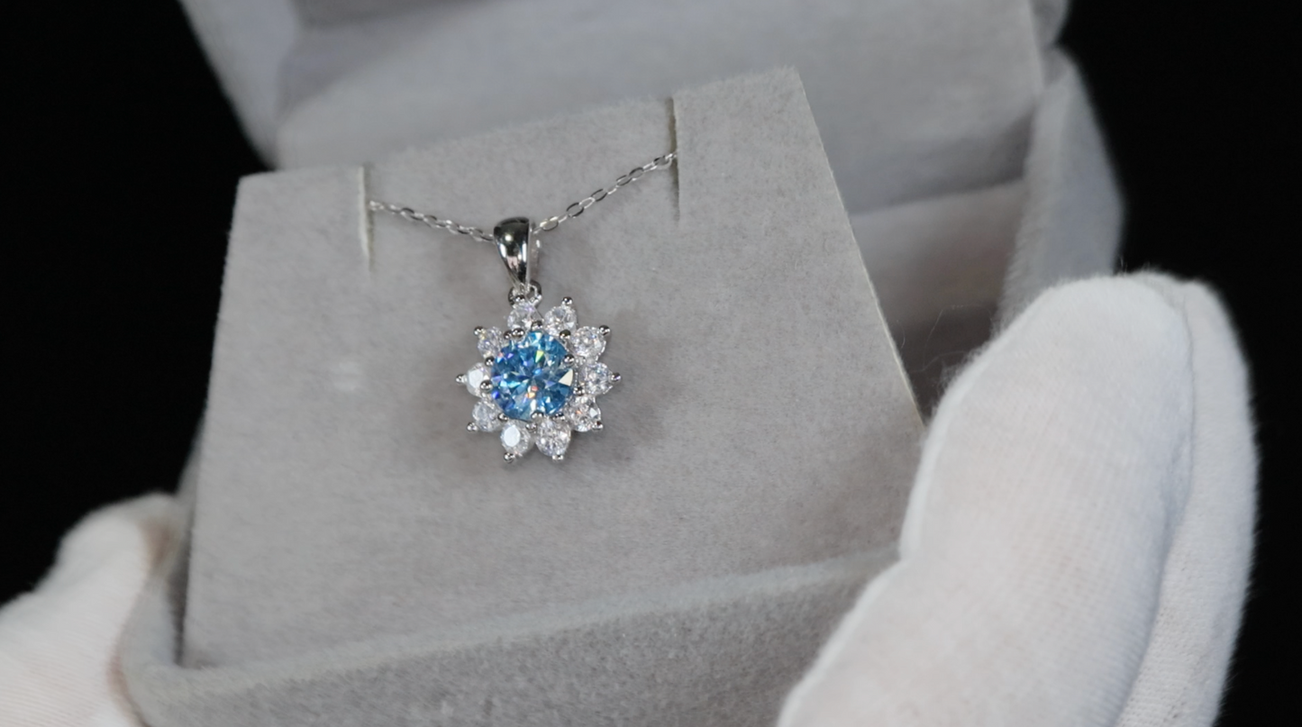 Blue Moissanite Pendant | Blue Diamond Pendant | Snowflake Pendant