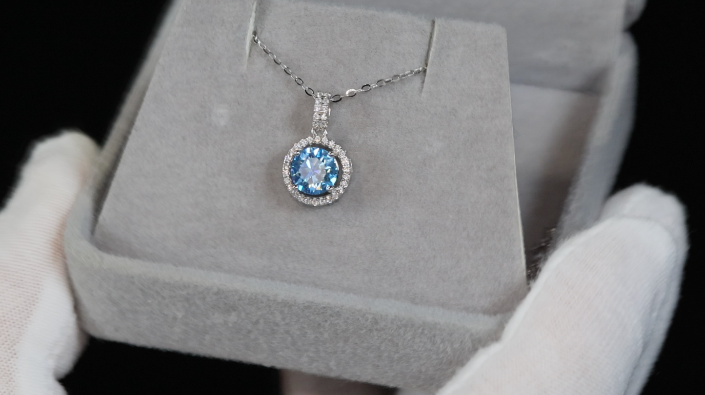 Blue Moissanite Diamond Pendant