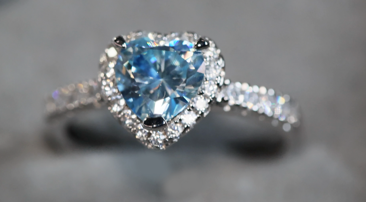 Blue Moissanite Diamond Heart Ring