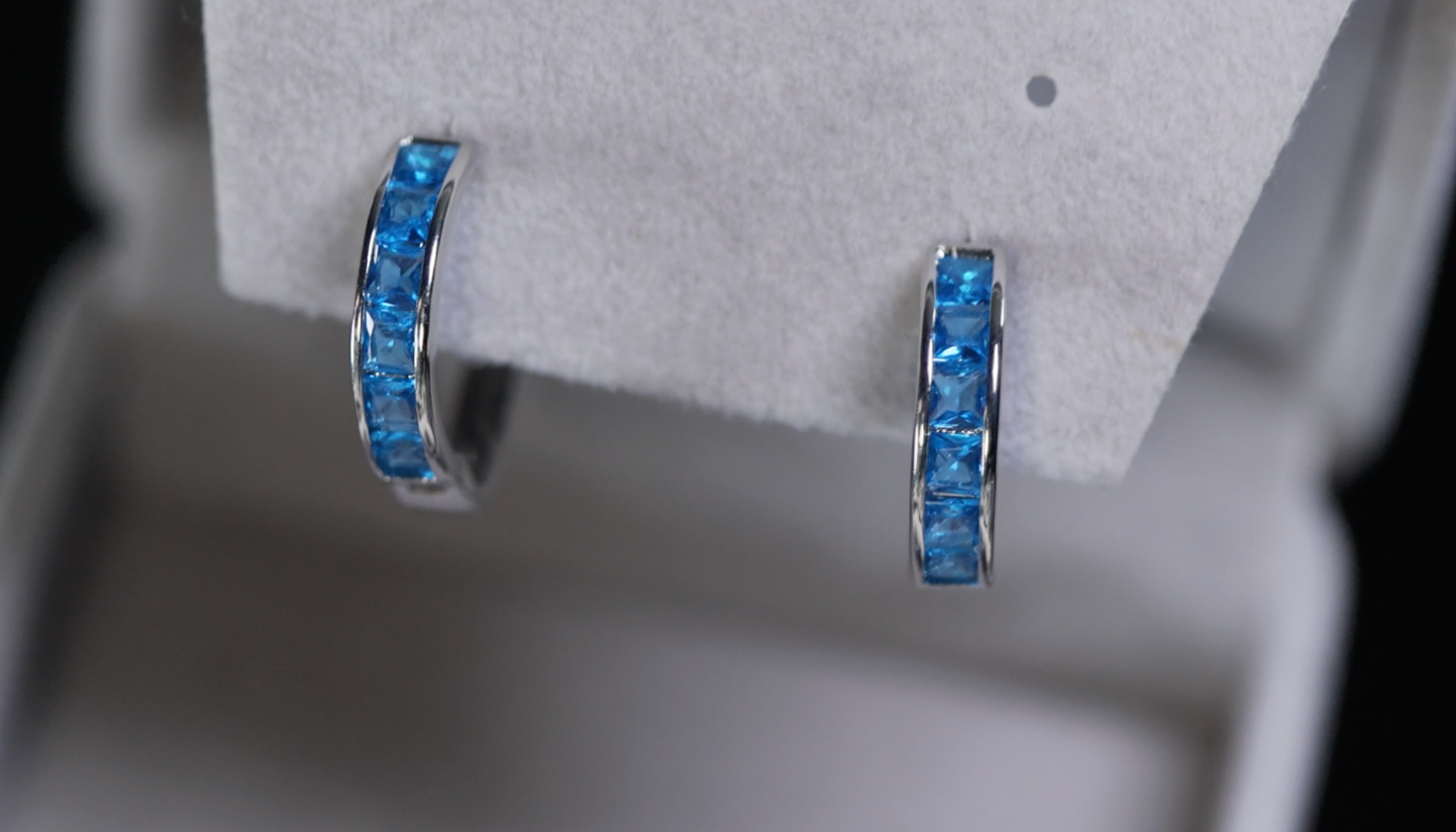 Blue Diamond Hoop Earrings
