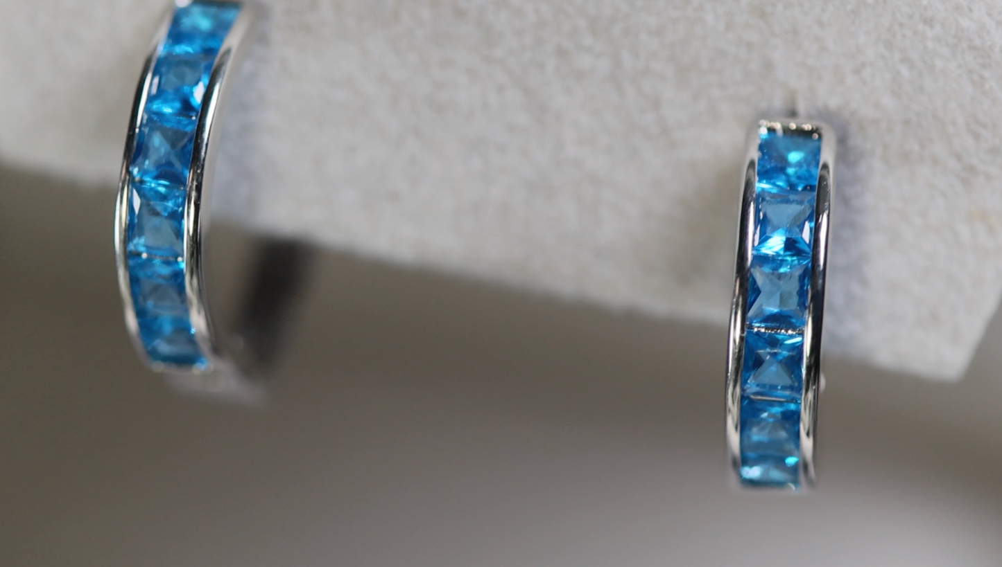 Blue Diamond Hoop Earrings