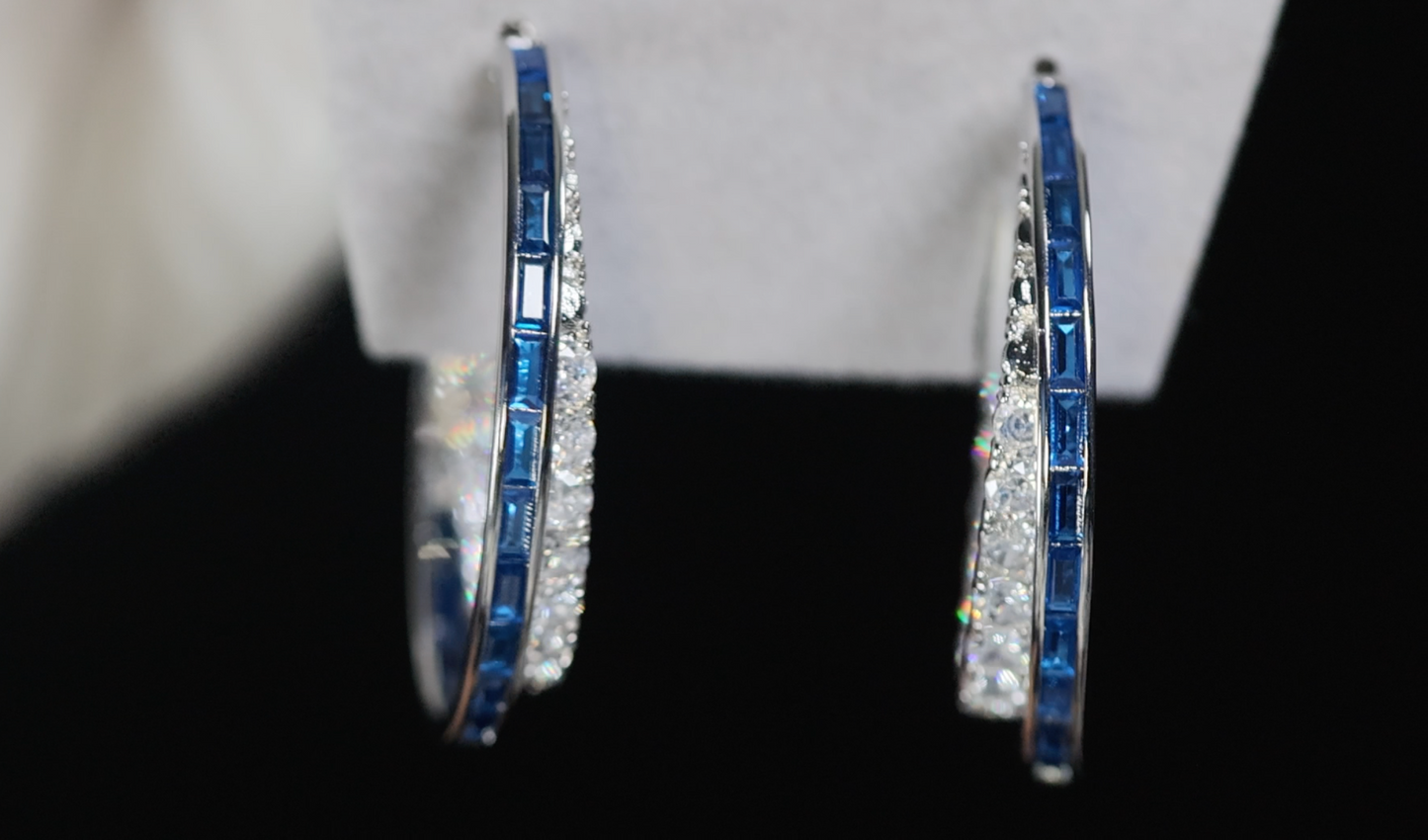 Blue Diamond Hoop Earrings