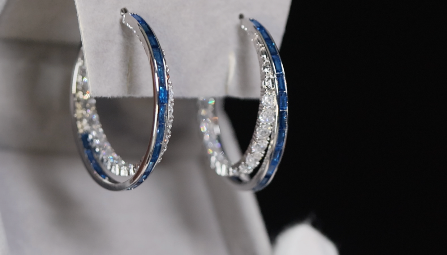Blue Diamond Hoop Earrings