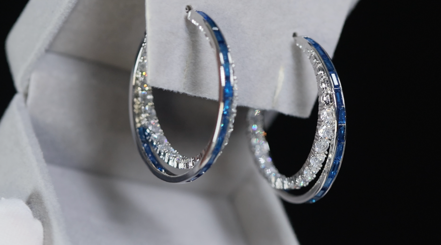 Blue Diamond Hoop Earrings