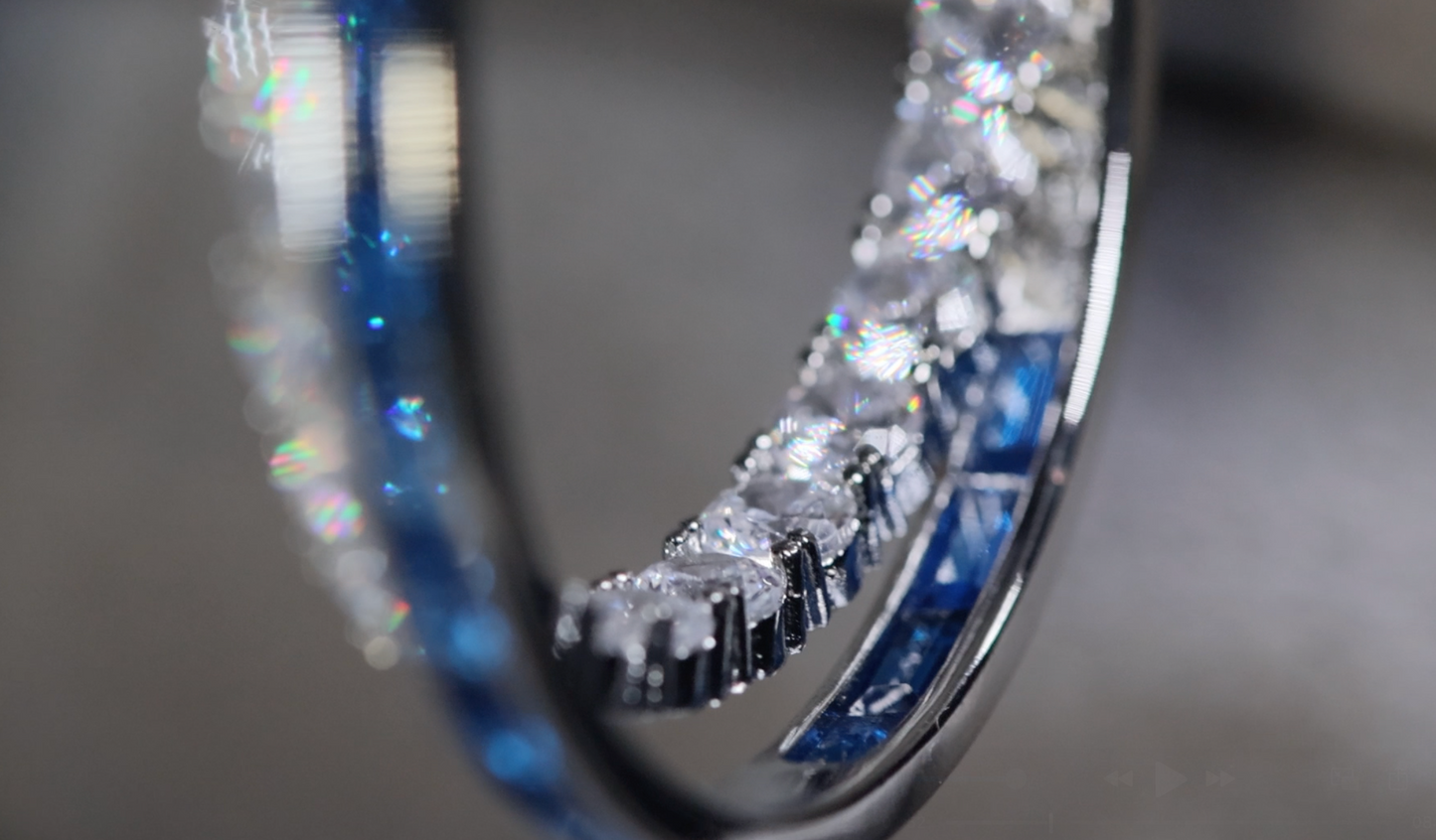 Blue Diamond Hoop Earrings