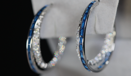 Blue Diamond Hoop Earrings