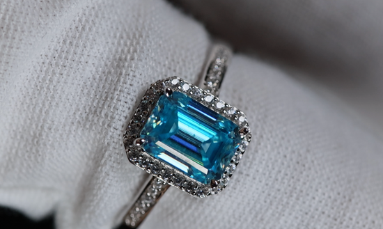 Blue Emerald Cut Diamond Ring