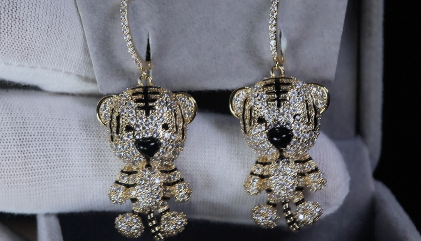 Tiger Earrings | Gold Tiger Earrings | Diamond Tiger Earrings