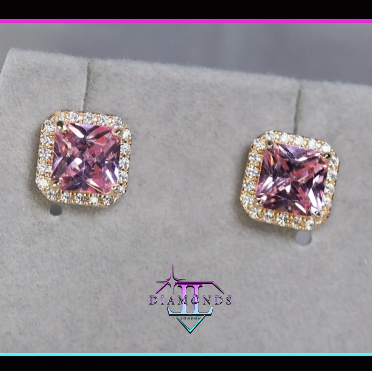 Gold Pink Diamond Ear Studs