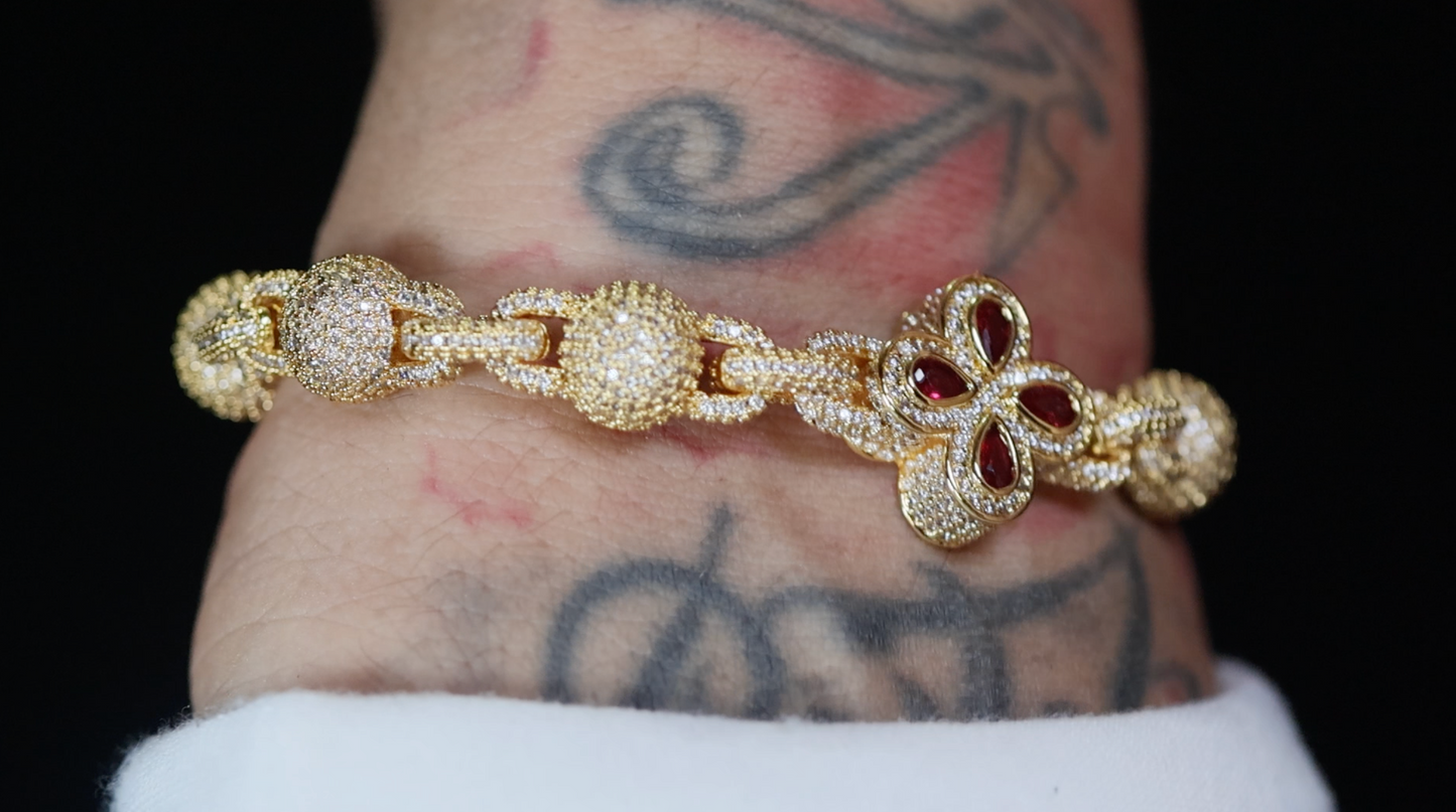 Men's Gold Red Diamond Iced Out Bracelet