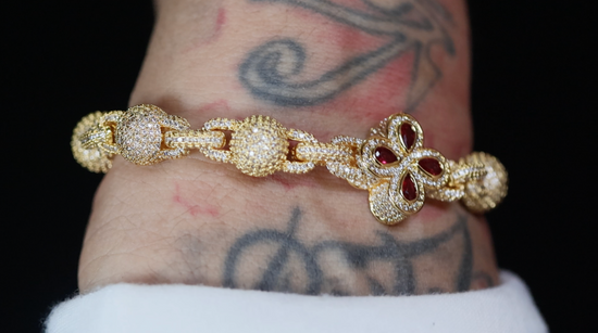 Men's Gold Red Diamond Iced Out Bracelet