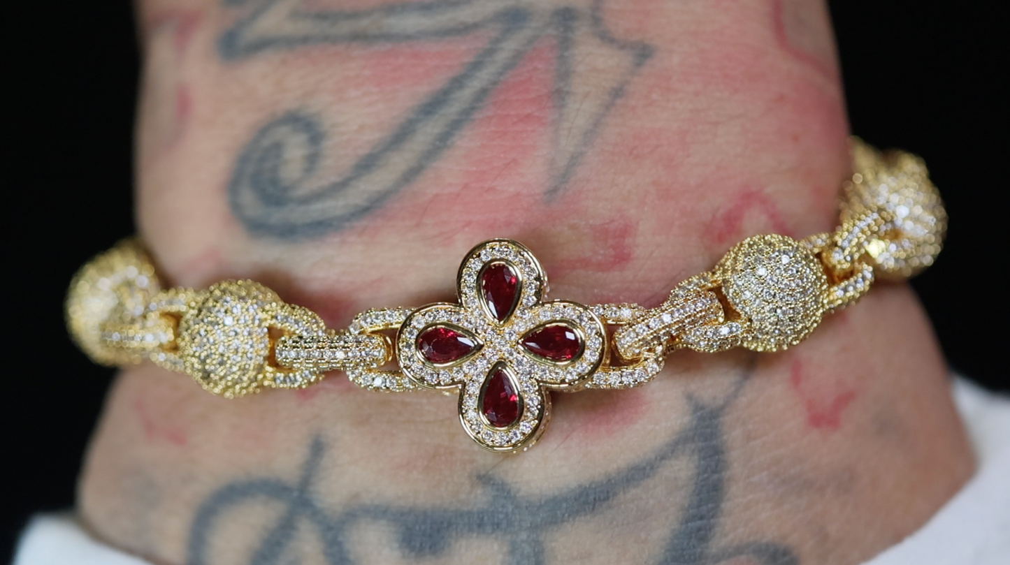 Gold Red Diamond Hip Hop Bracelet