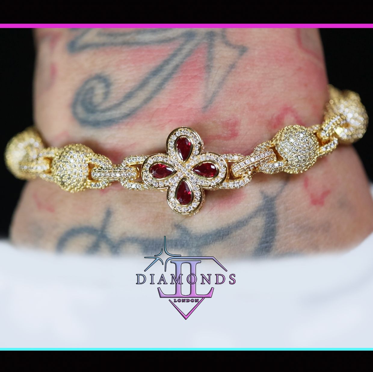 Men's Gold Red Diamond Hip Hop Bracelet