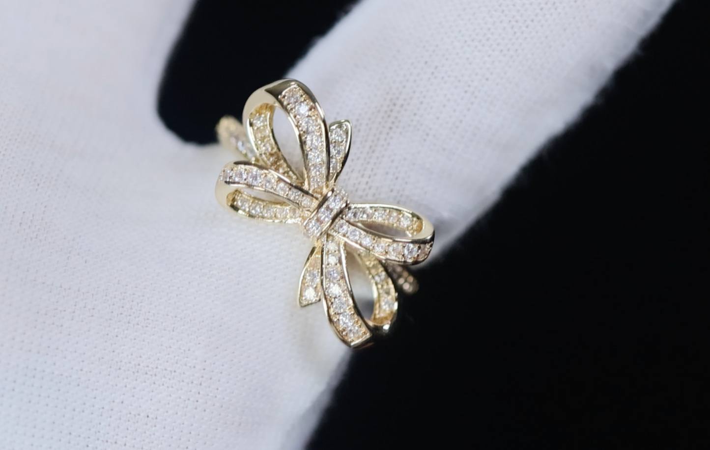 Gold Diamond Ribbon Ring | Diamond Ribbon Ring | Diamond Bow Ring