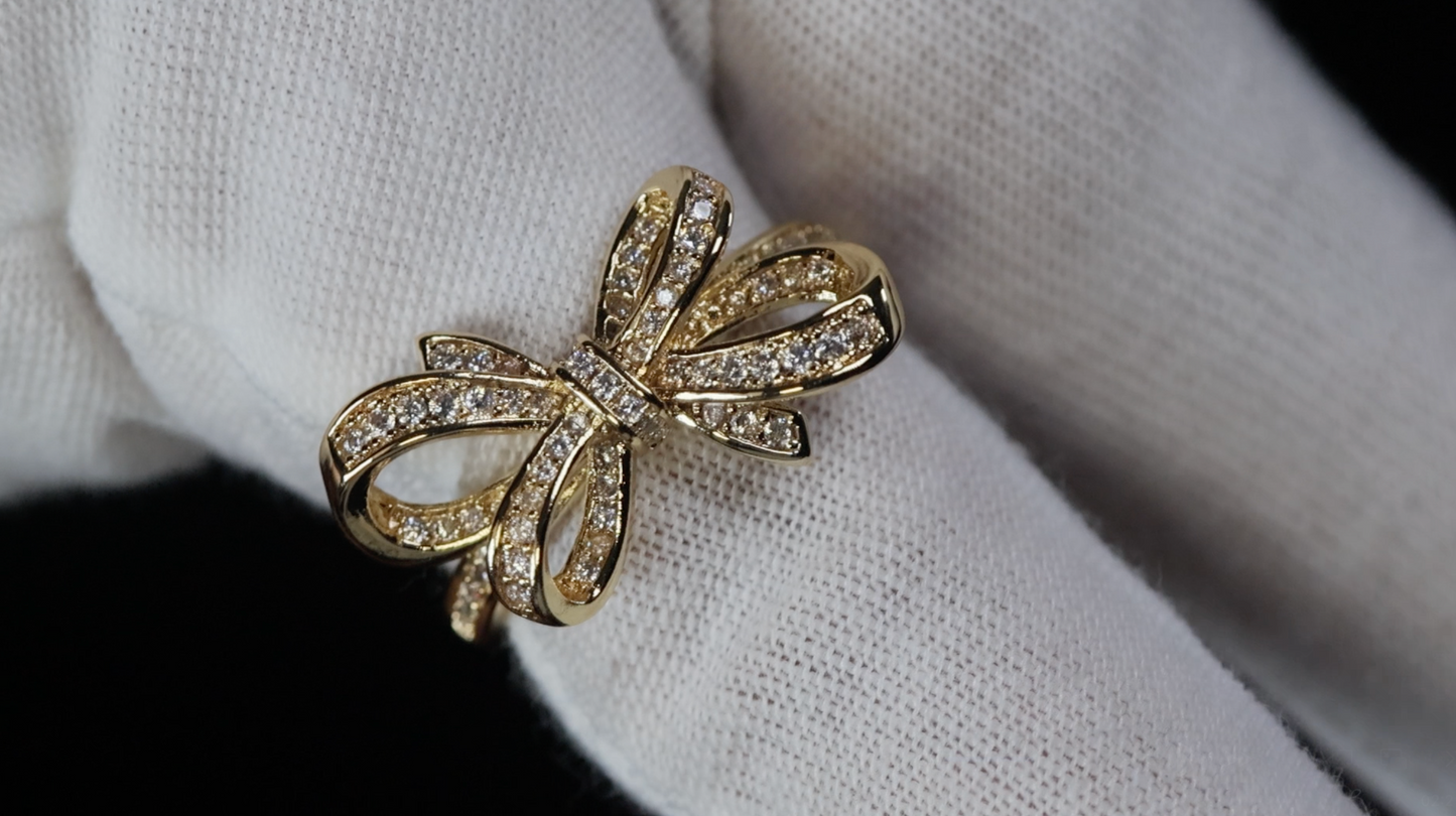 Gold Diamond Ribbon Ring | Diamond Ribbon Ring | Diamond Bow Ring