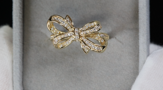 Gold Diamond Ribbon Ring | Diamond Ribbon Ring | Diamond Bow Ring