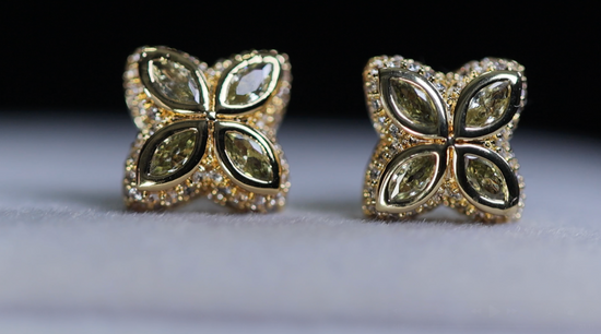 Gold Green Diamond Clover Ear Studs