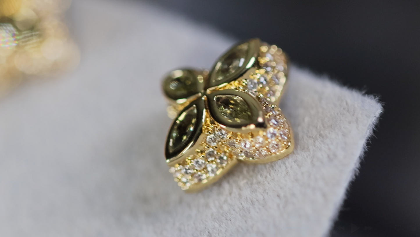 Gold Green Diamond Clover Ear Studs