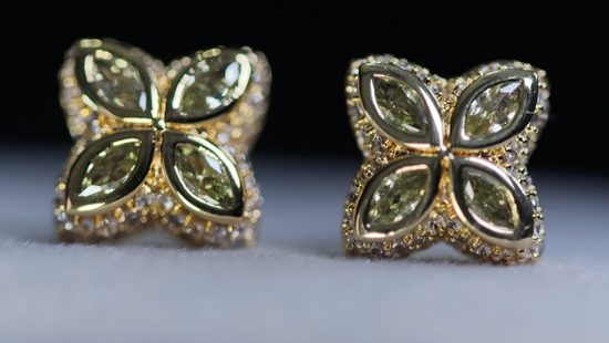 Gold Green Diamond Clover Ear Studs