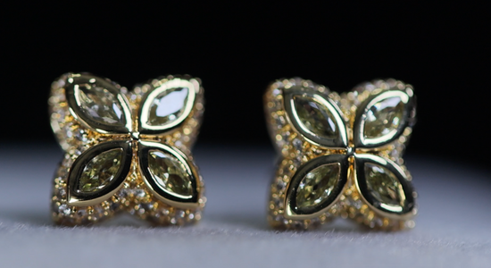 Gold Green Diamond Clover Ear Studs