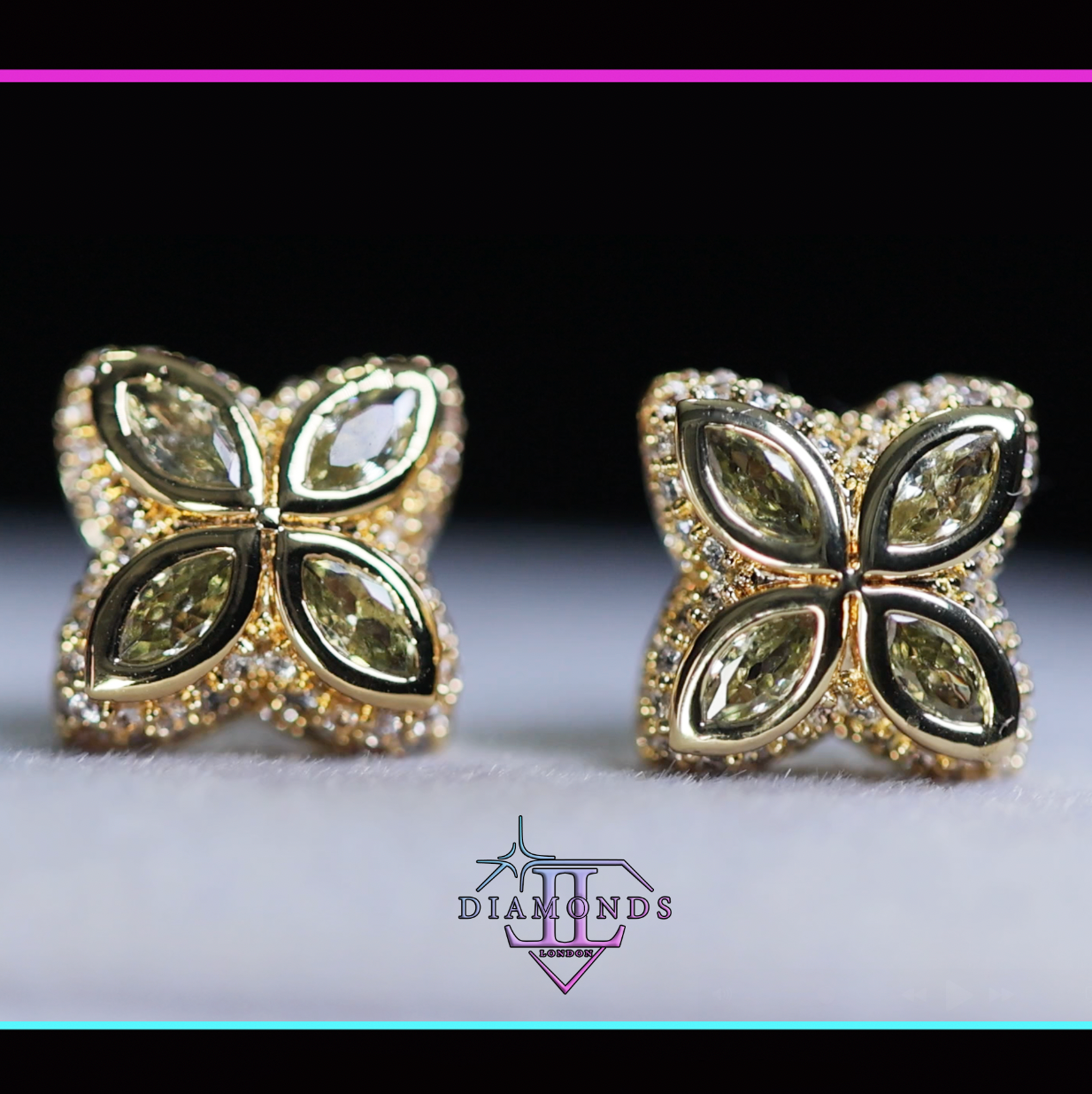 Gold Green Diamond Clover Ear Studs