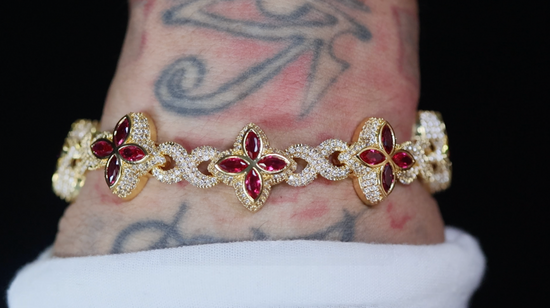 Men's Red Diamond Iced Out Bracelet