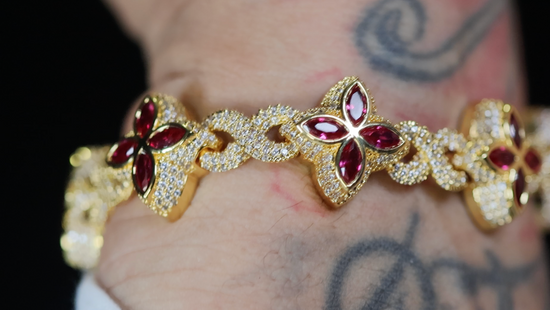 Men's Red Diamond Clover Bracelet