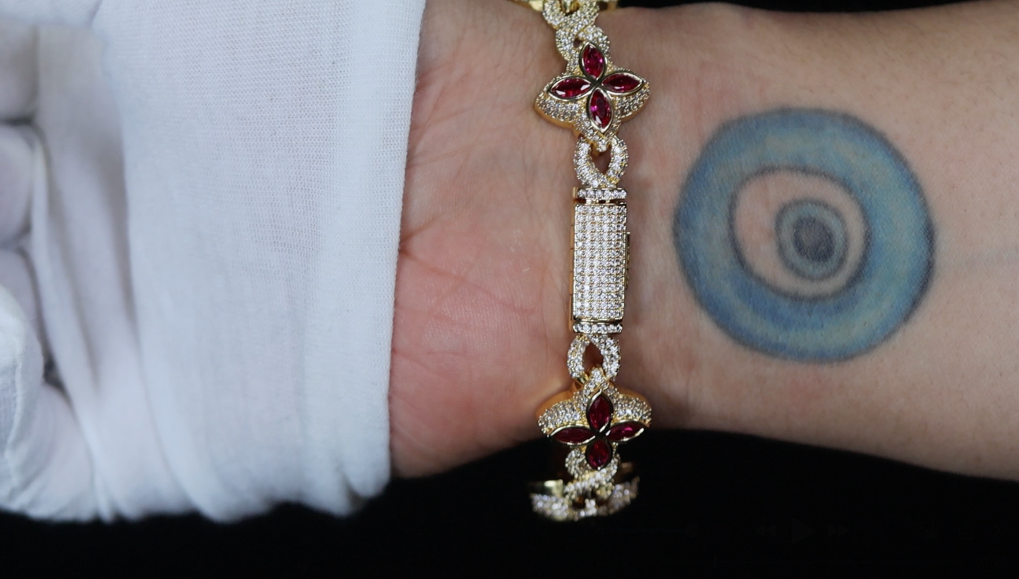 Men's Red Diamond Clover Bracelet