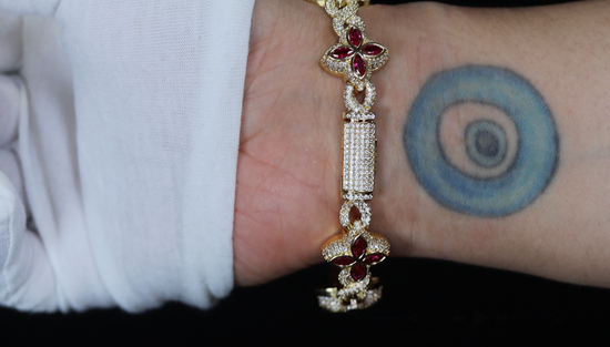 Men's Red Diamond Clover Bracelet