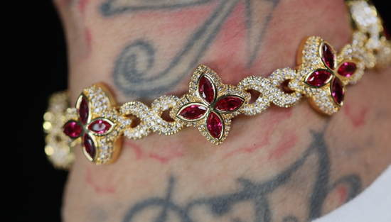 Men's Gold Red Diamond Bracelet