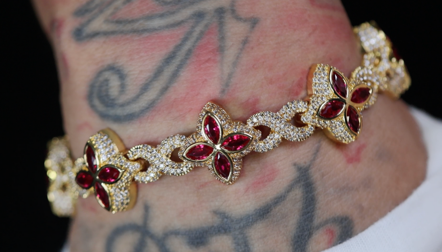 Men's Gold Red Diamond Bracelet