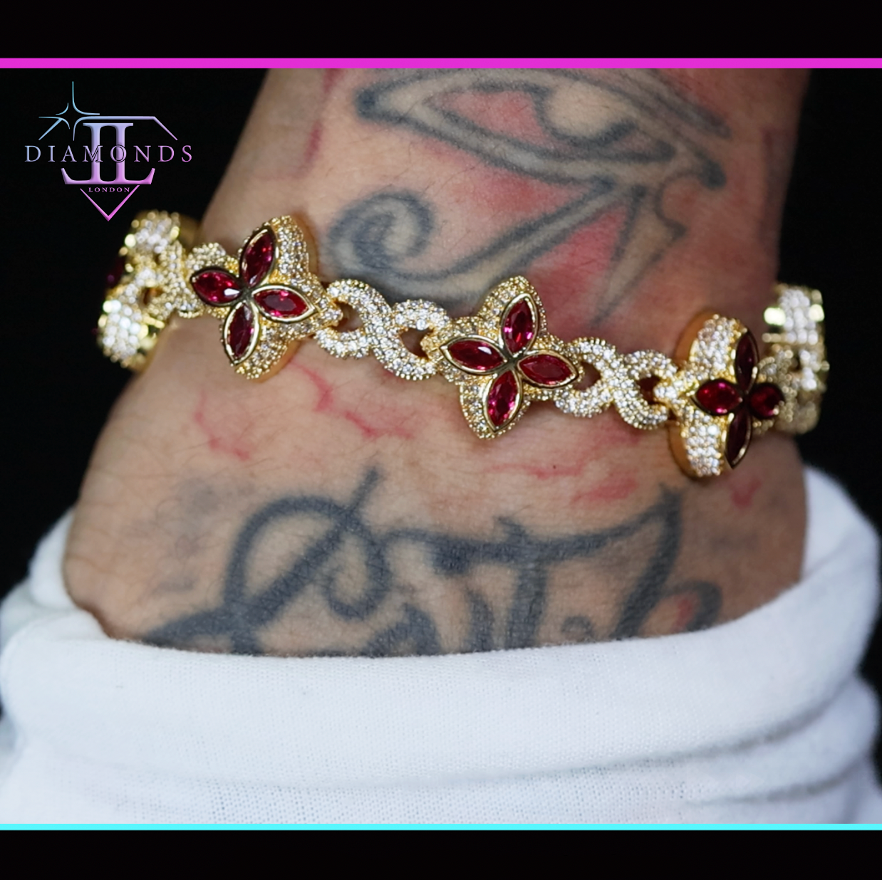 Men's Gold bracelet with red gemstones