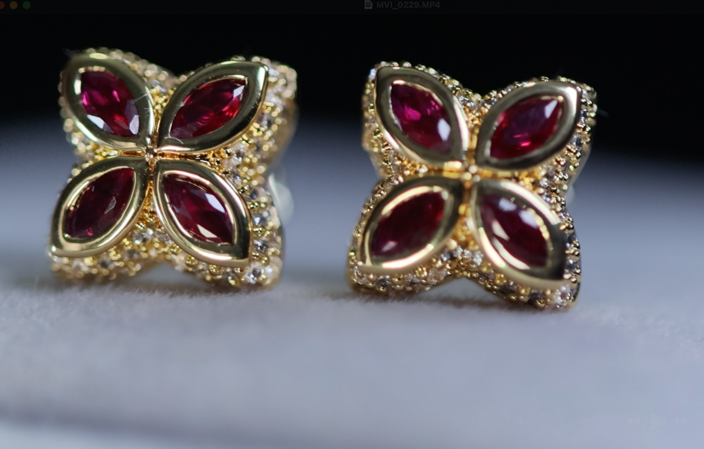 Red Diamond Clover Ear Studs