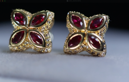 Red Diamond Clover Ear Studs