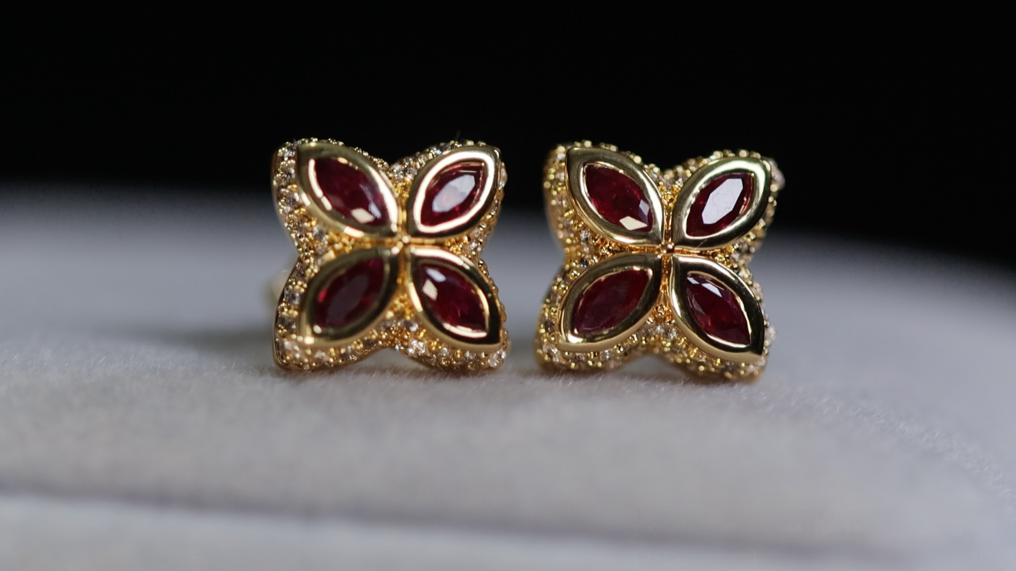 Red Diamond Clover Earrings
