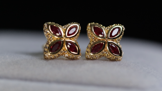 Red Diamond Clover Earrings