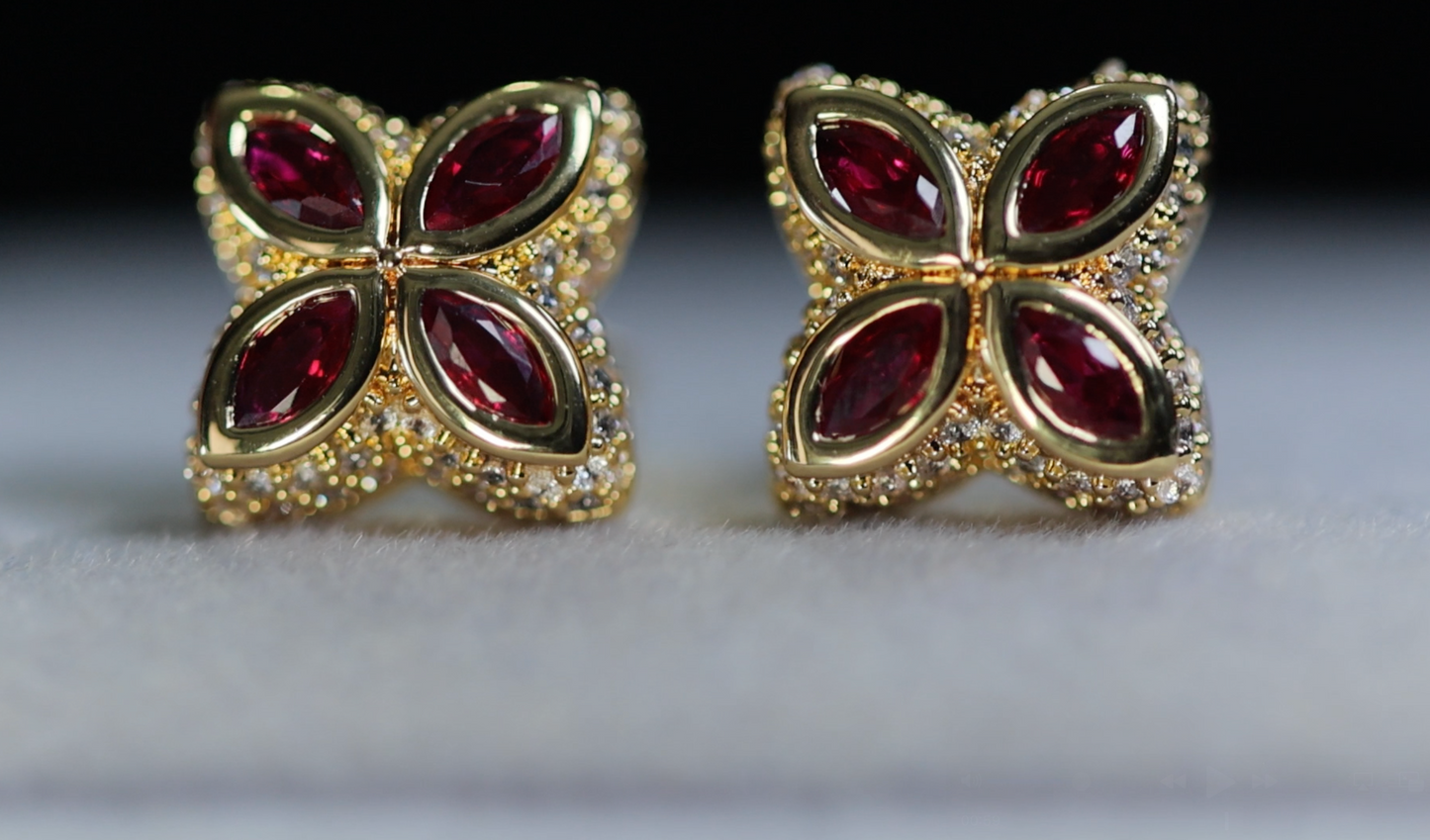 Red Diamond Clover Earrings